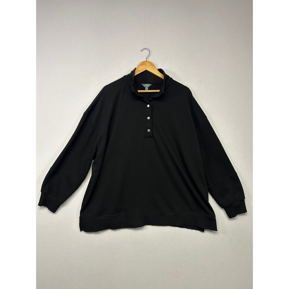 Minimalist Cozy Terra & Sky Womens 3X Black Waffle Sleeve Snap Pullover